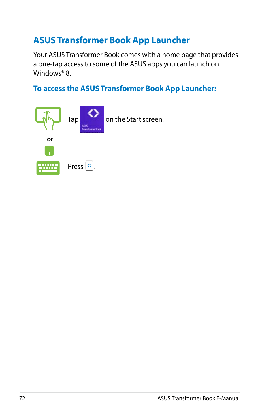 Asus transformer book app launcher | Asus TX300CA User Manual | Page 72 / 120
