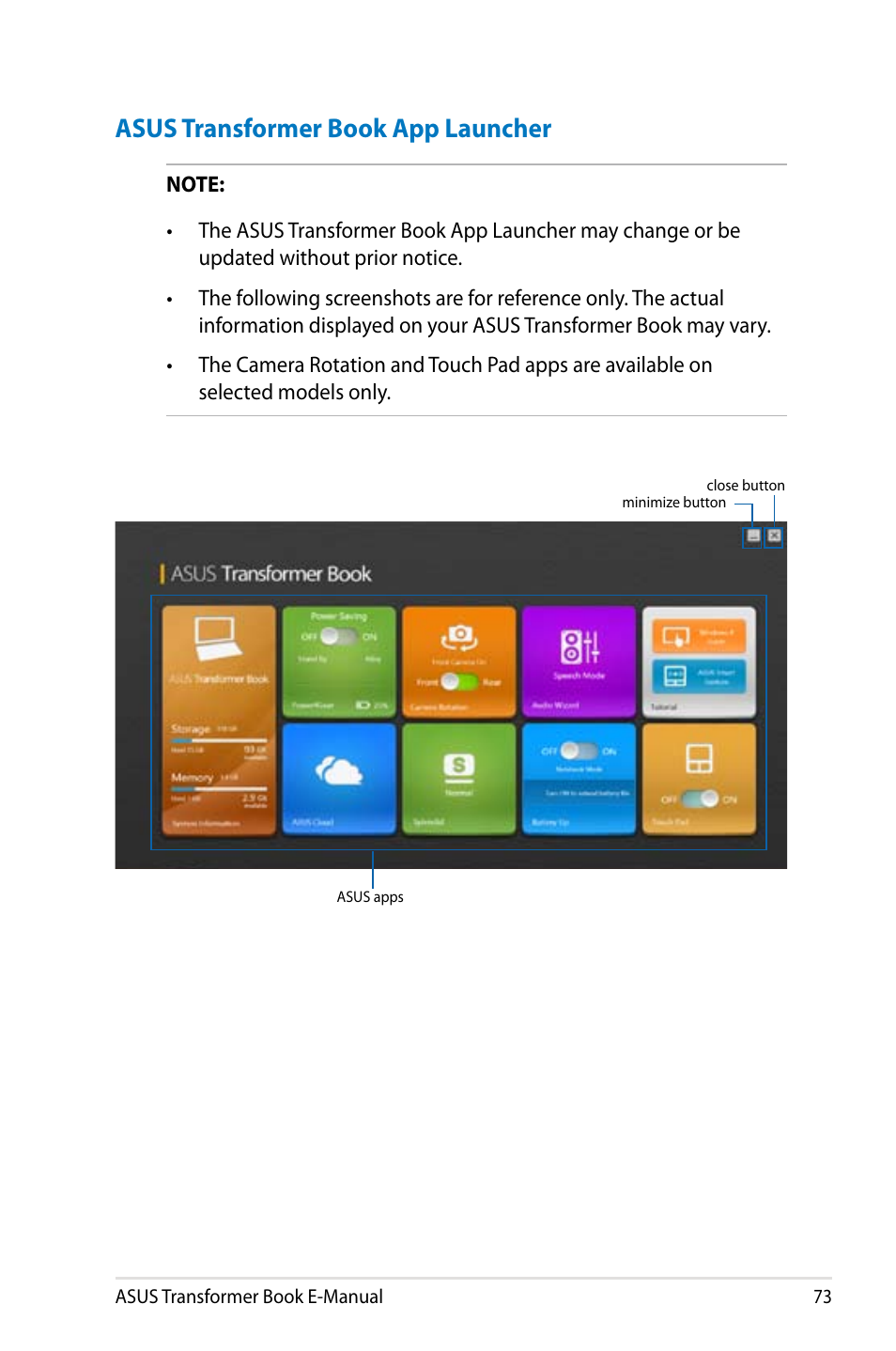 Asus transformer book app launcher | Asus TX300CA User Manual | Page 73 / 120