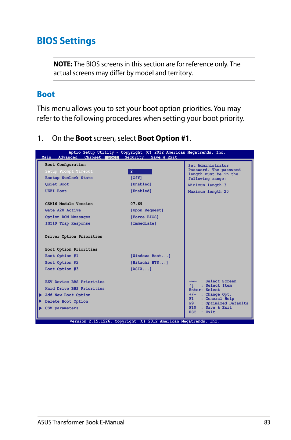 Bios settings, Boot, Asus transformer book e-manual 8 | Asus TX300CA User Manual | Page 83 / 120