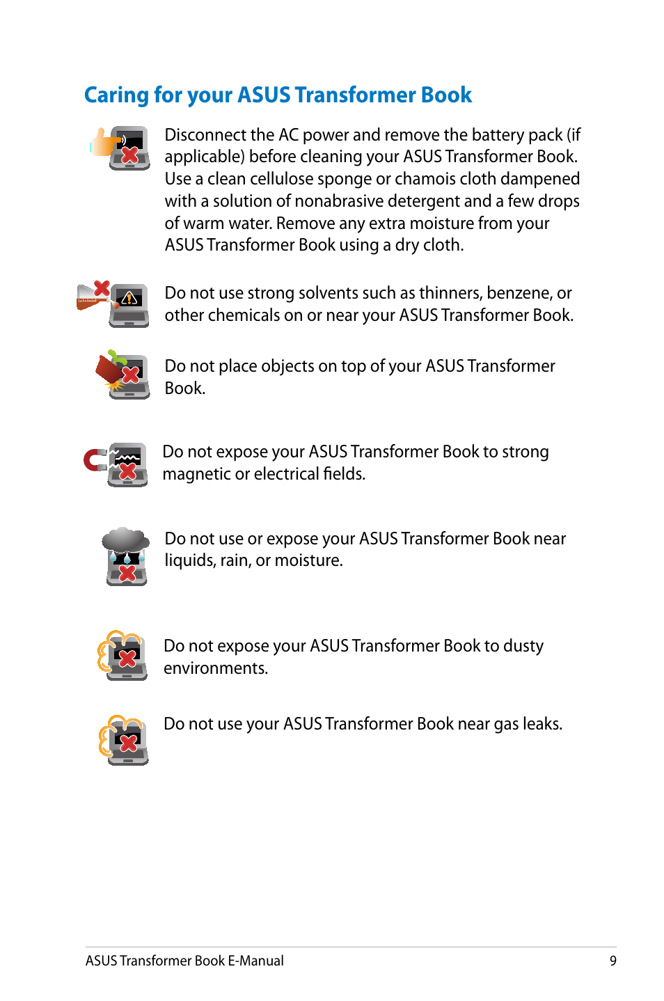 Caring for your asus transformer book | Asus TX300CA User Manual | Page 9 / 120