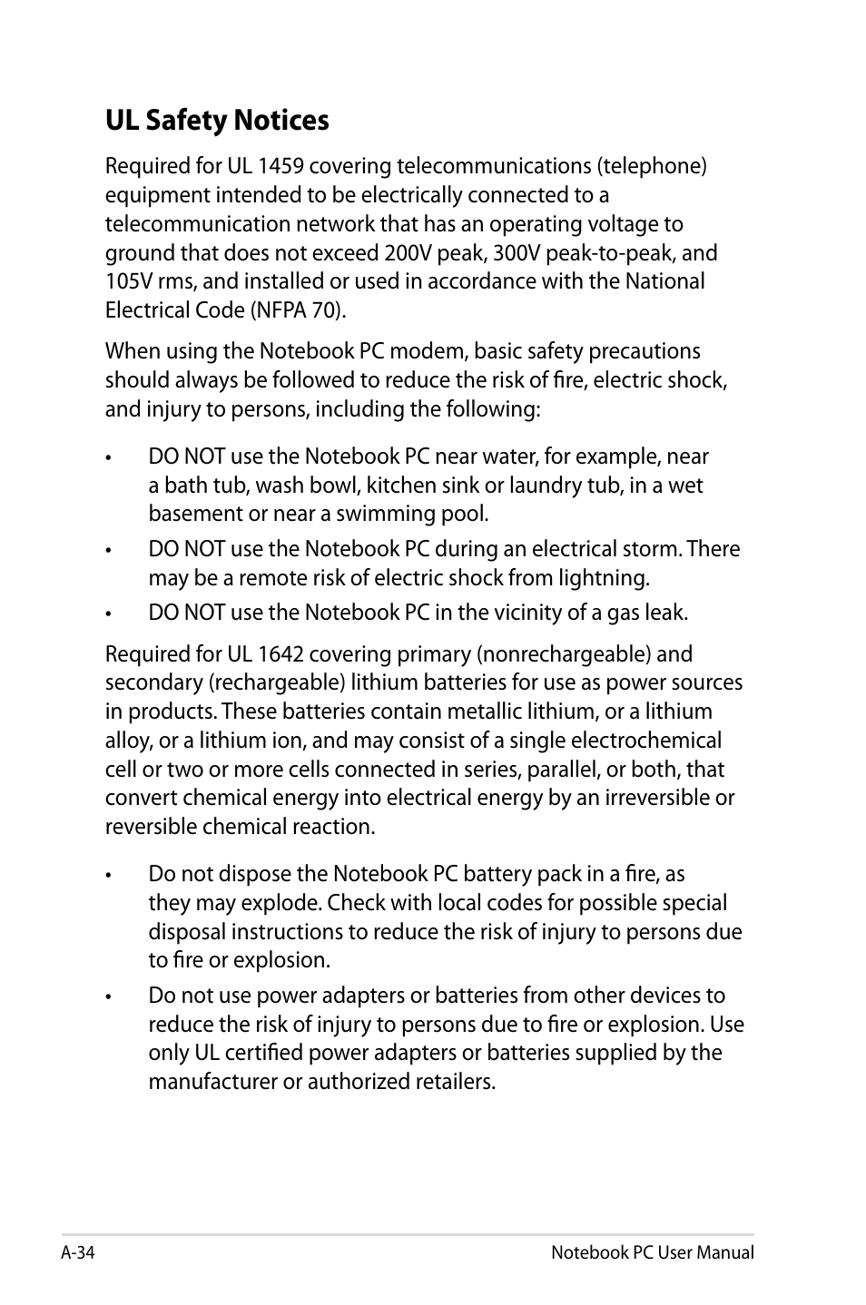 Ul safety notices | Asus X501A User Manual | Page 106 / 122