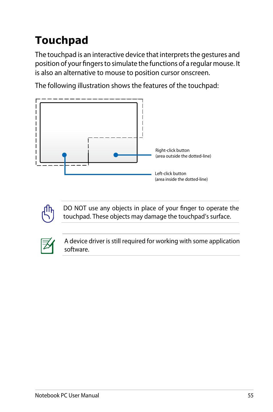 Touchpad | Asus X501A User Manual | Page 55 / 122