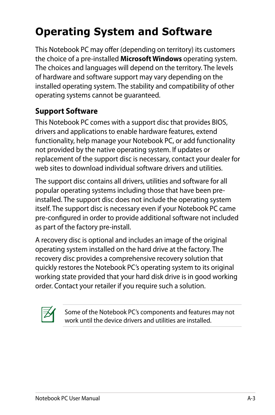 Operating system and software | Asus X501A User Manual | Page 75 / 122