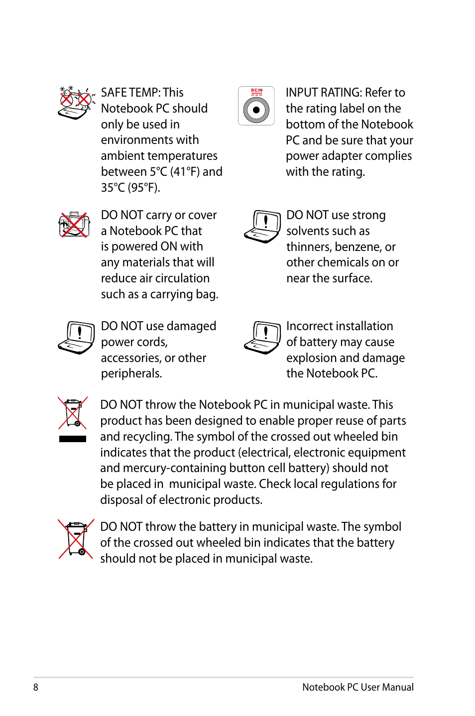 Asus X501A User Manual | Page 8 / 122