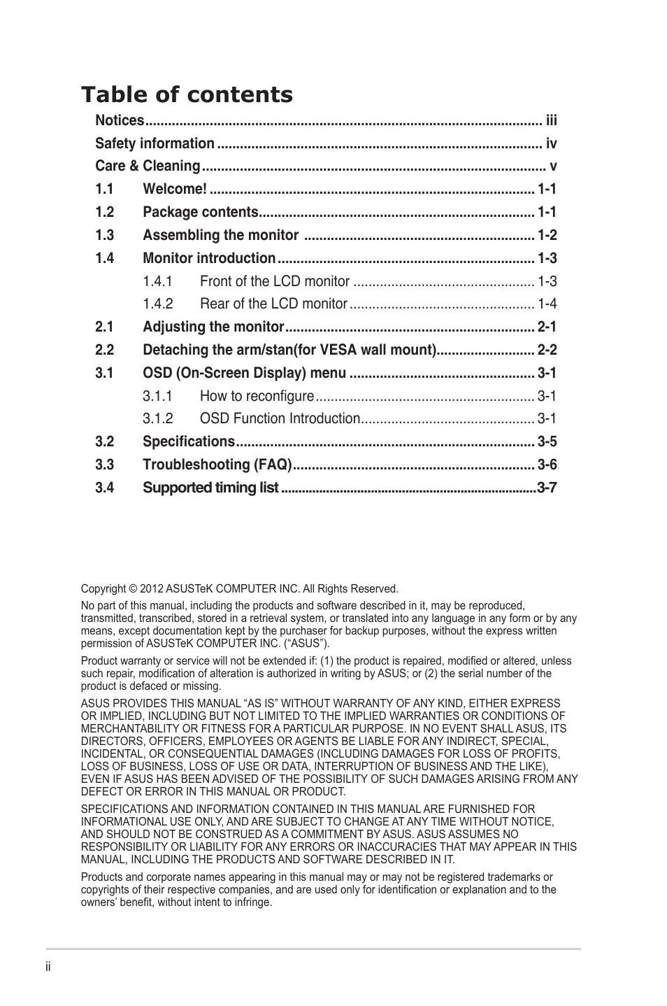 Asus VB178TL User Manual | Page 2 / 19