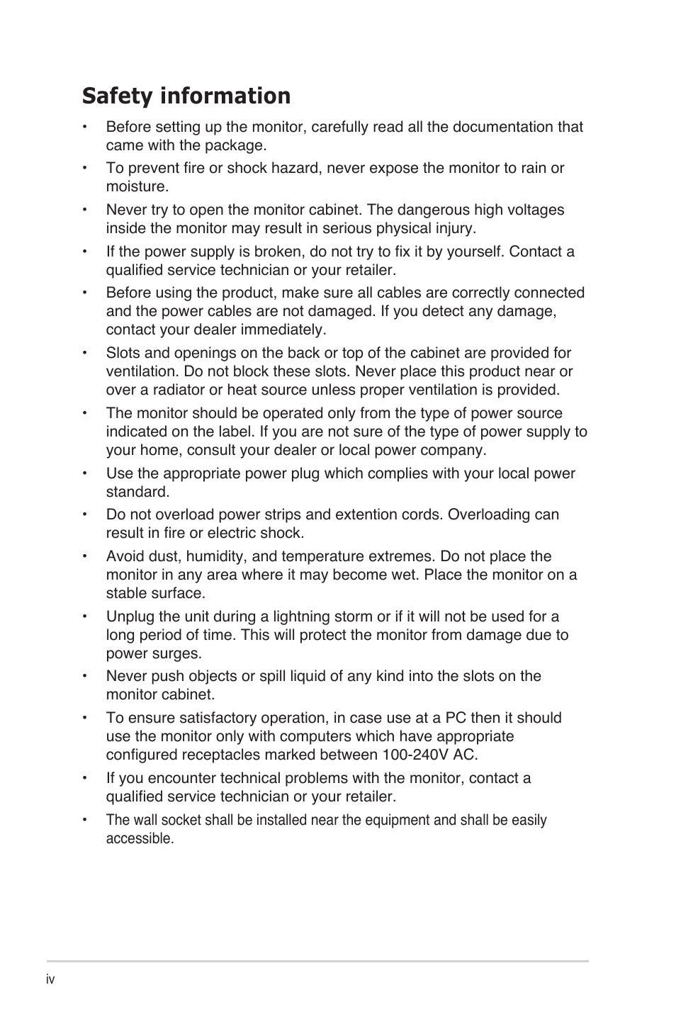 Safety information | Asus VB178TL User Manual | Page 4 / 19