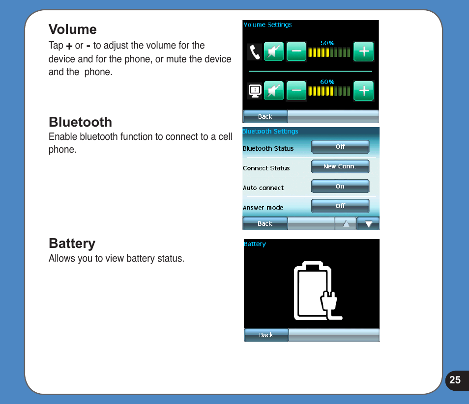 Volume, Bluetooth, Battery | Asus R300 User Manual | Page 25 / 89