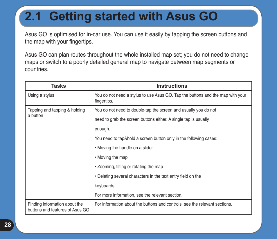 1 getting started with asus go | Asus R300 User Manual | Page 28 / 89
