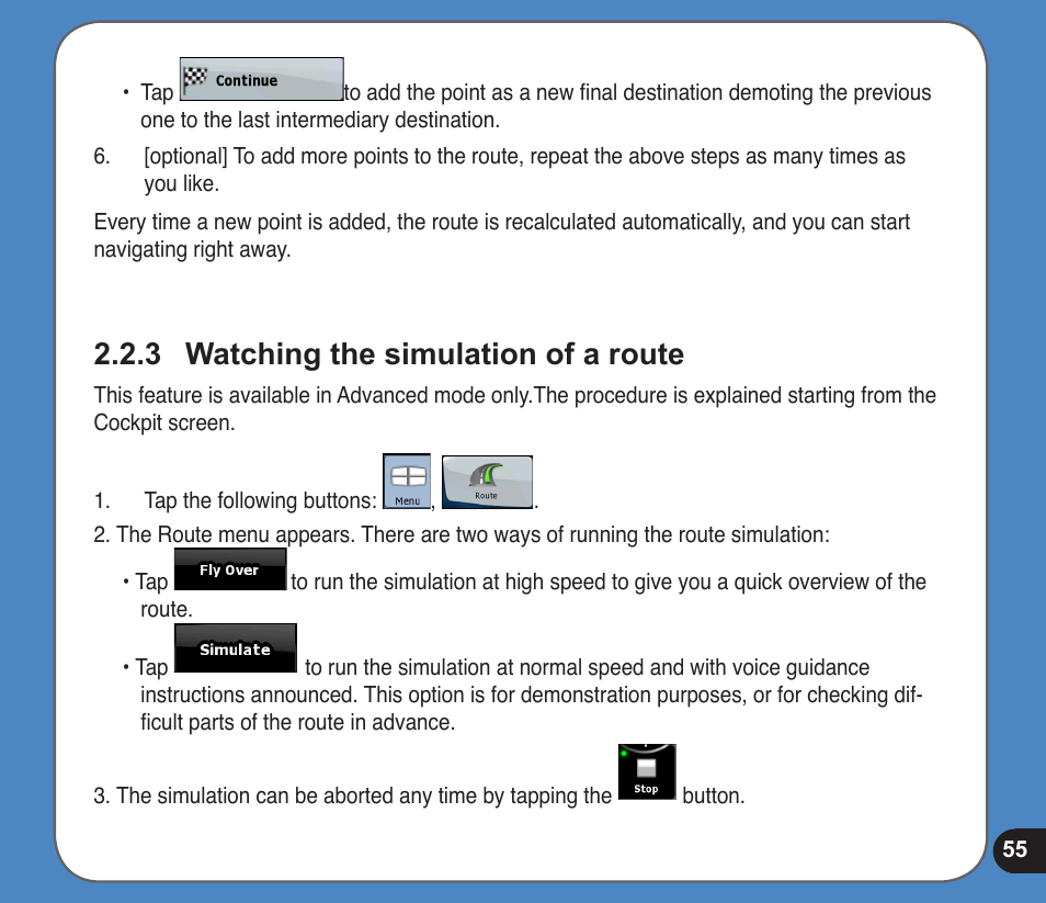 Watching the simulation of a route | Asus R300 User Manual | Page 55 / 89