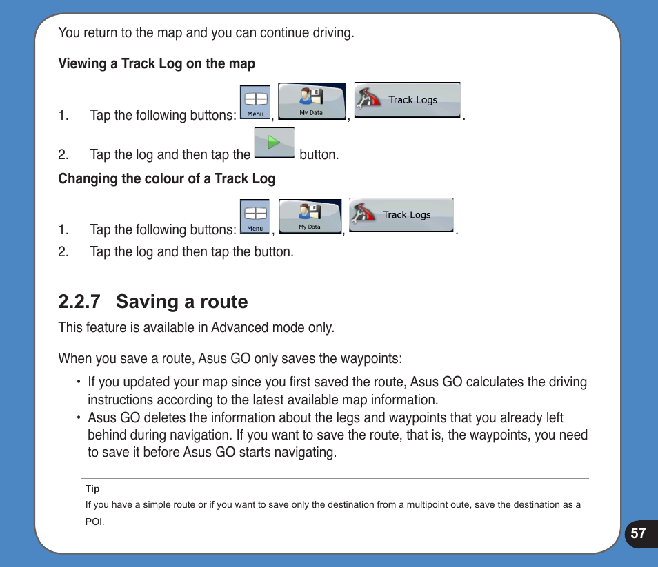 Saving a route | Asus R300 User Manual | Page 57 / 89