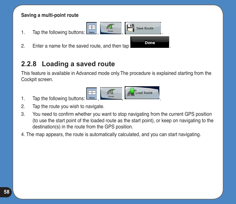 Loading a saved route | Asus R300 User Manual | Page 58 / 89
