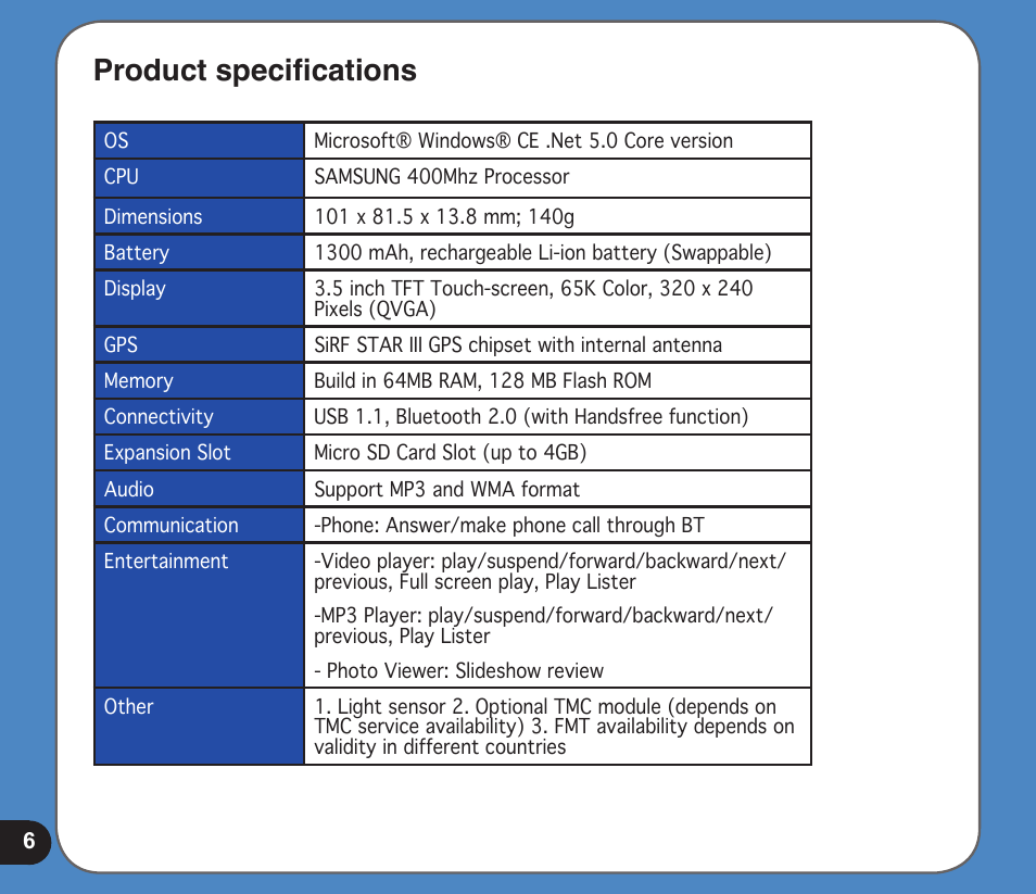 Product specifications | Asus R300 User Manual | Page 6 / 89