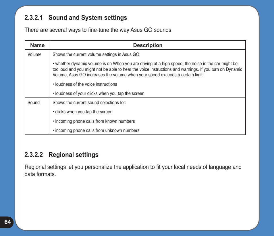 1 sound and system settings, Regional settings | Asus R300 User Manual | Page 64 / 89