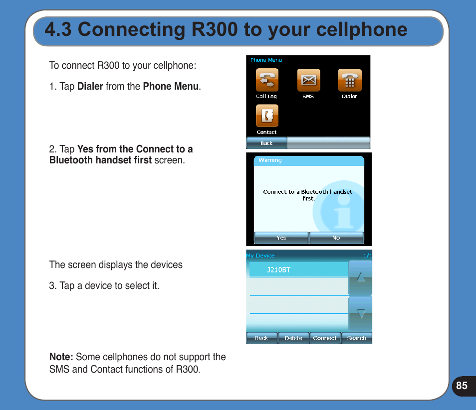 Connecting r00 to your cellphone | Asus R300 User Manual | Page 85 / 89