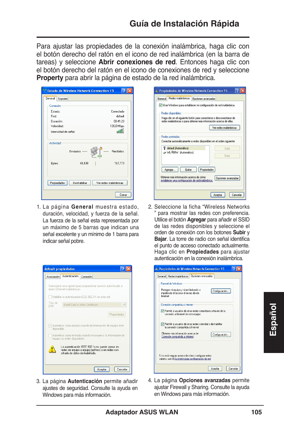 Guía de instalación rápida español | Asus WL-160W User Manual | Page 106 / 127