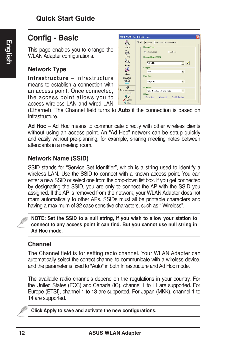 Config - basic, Quick start guide english | Asus WL-160W User Manual | Page 13 / 127