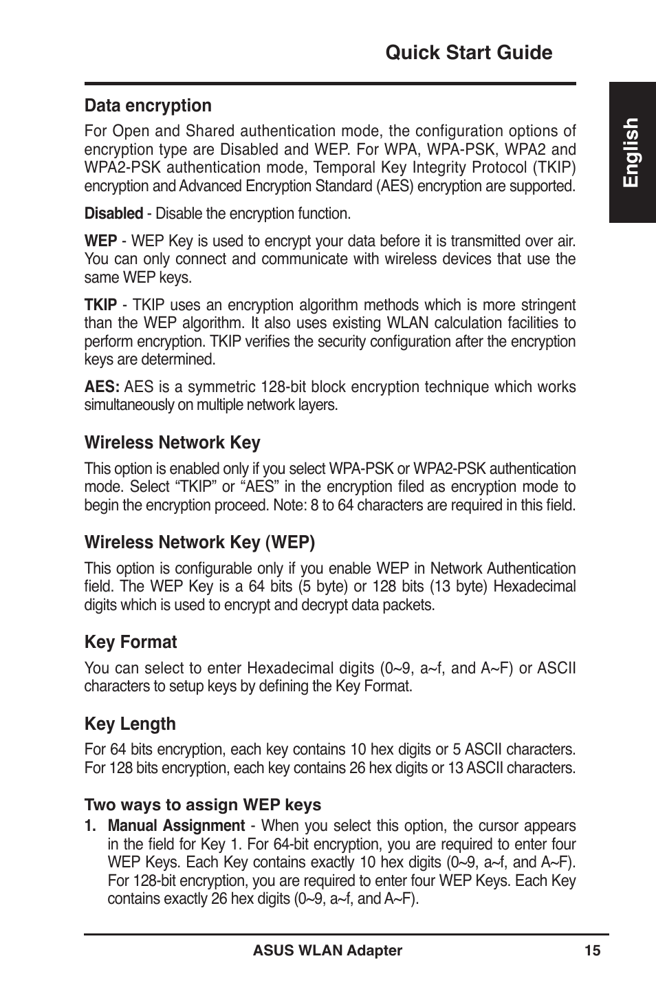Quick start guide english | Asus WL-160W User Manual | Page 16 / 127