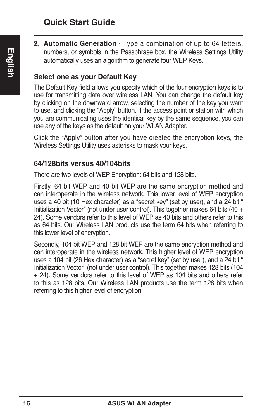 Quick start guide english | Asus WL-160W User Manual | Page 17 / 127