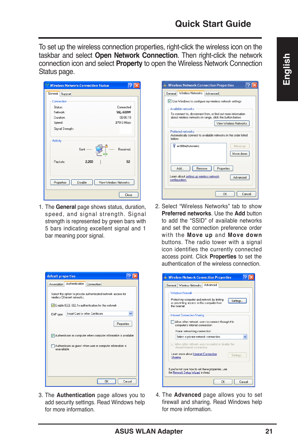 Quick start guide english | Asus WL-160W User Manual | Page 22 / 127