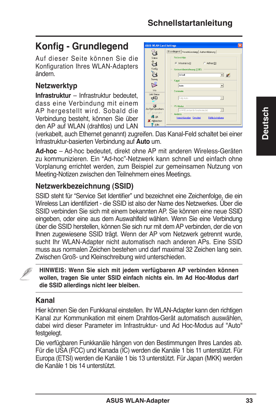 Konfig - grundlegend, Schnellstartanleitung deutsch | Asus WL-160W User Manual | Page 34 / 127