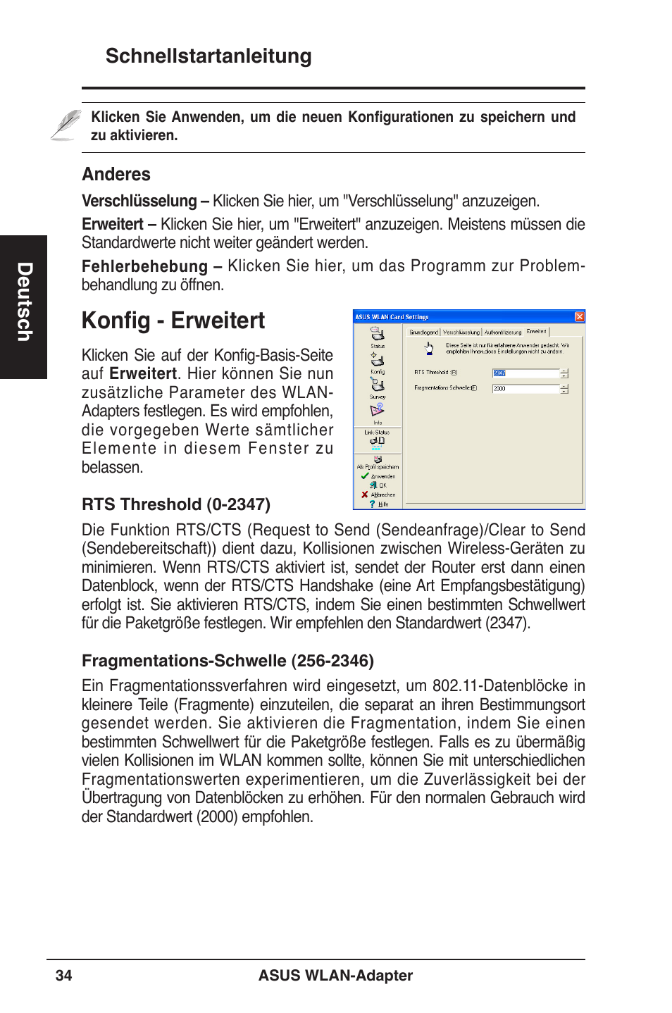 Konfig - erweitert, Schnellstartanleitung deutsch | Asus WL-160W User Manual | Page 35 / 127