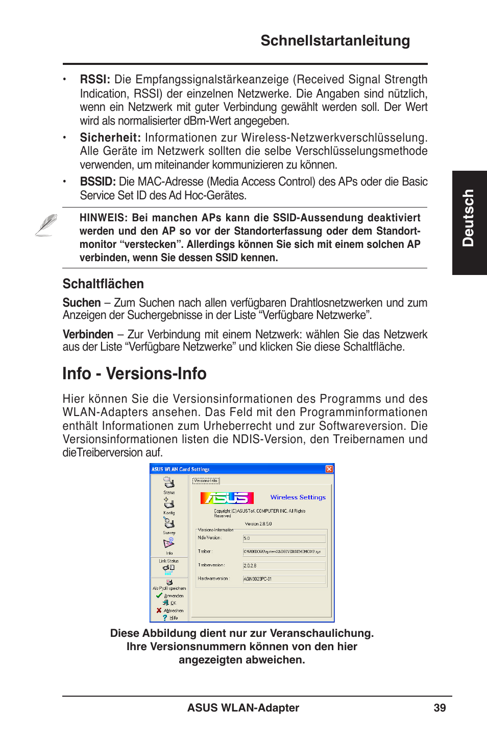 Info - versions-info, Schnellstartanleitung deutsch | Asus WL-160W User Manual | Page 40 / 127