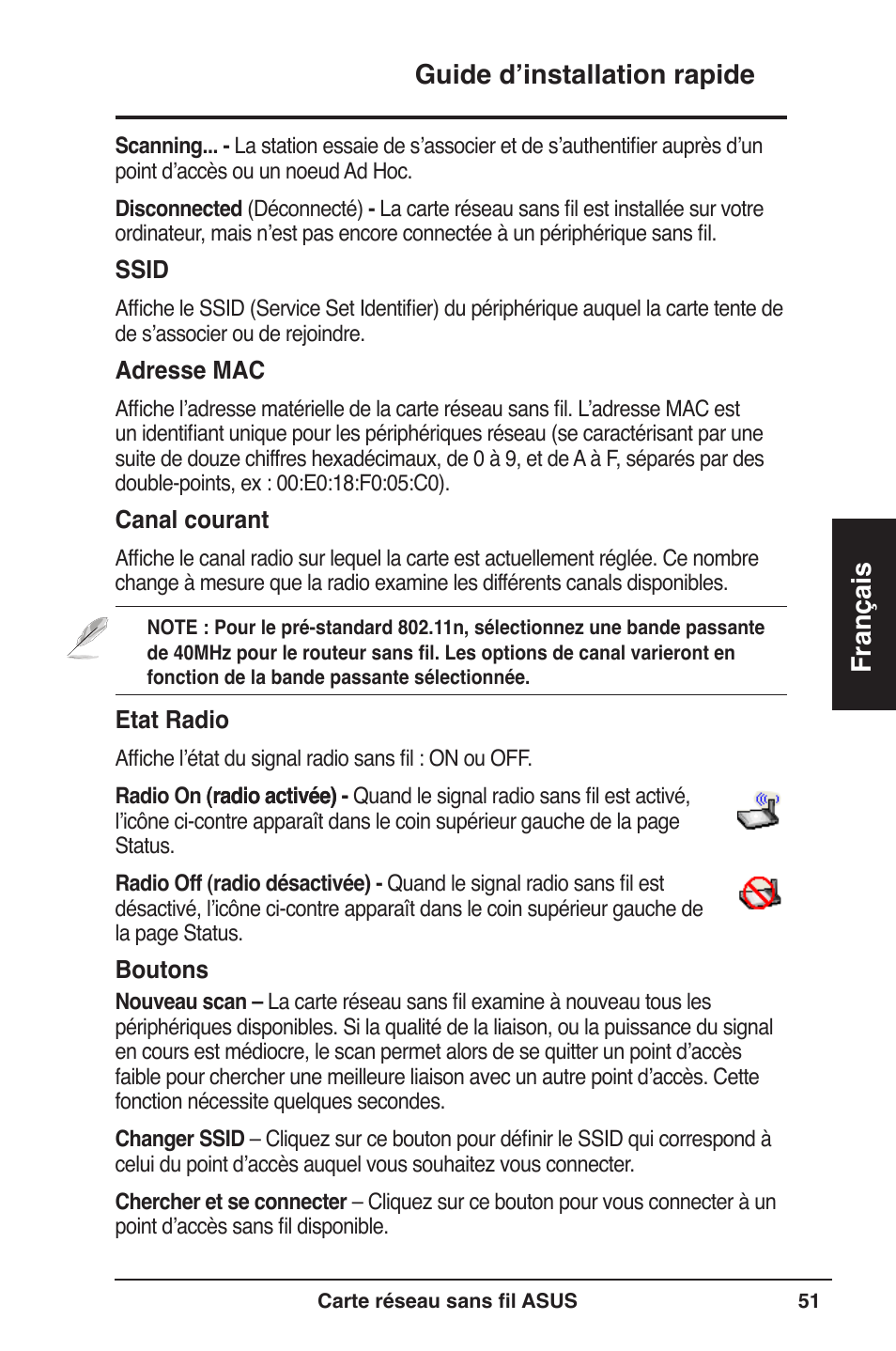 Guide d’installation rapide français | Asus WL-160W User Manual | Page 52 / 127