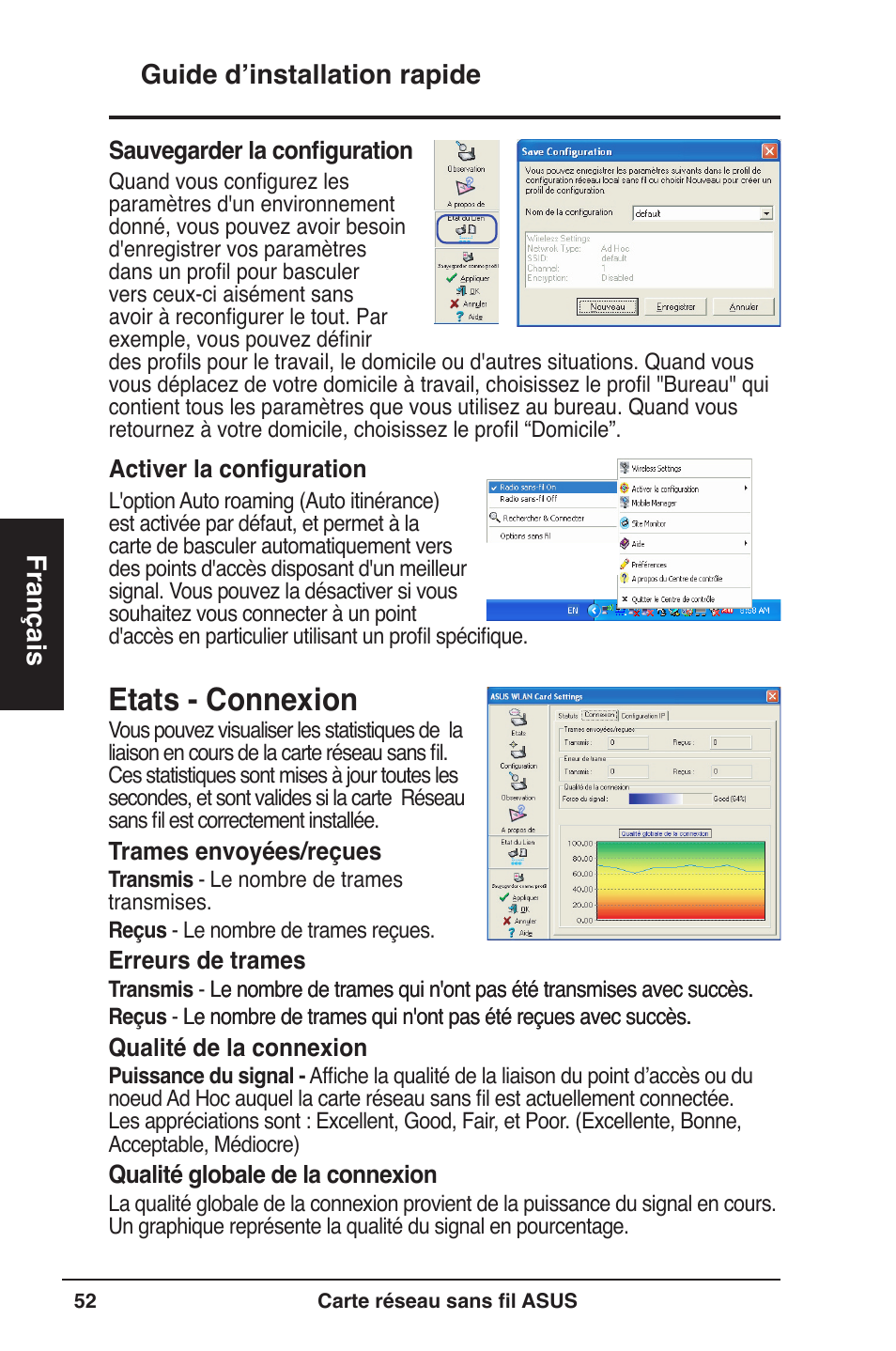 Etats - connexion, Guide d’installation rapide français | Asus WL-160W User Manual | Page 53 / 127