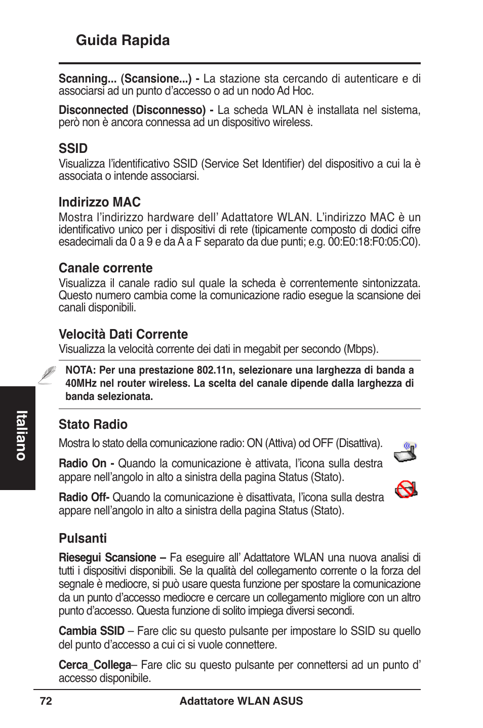 Guida rapida italiano | Asus WL-160W User Manual | Page 73 / 127