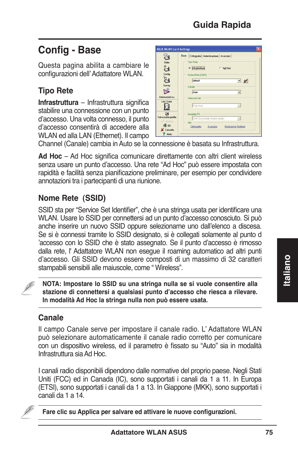 Config - base, Guida rapida italiano | Asus WL-160W User Manual | Page 76 / 127