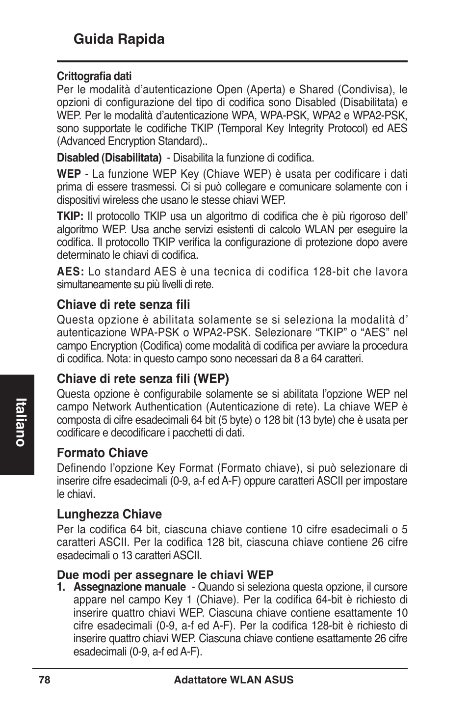 Guida rapida italiano | Asus WL-160W User Manual | Page 79 / 127