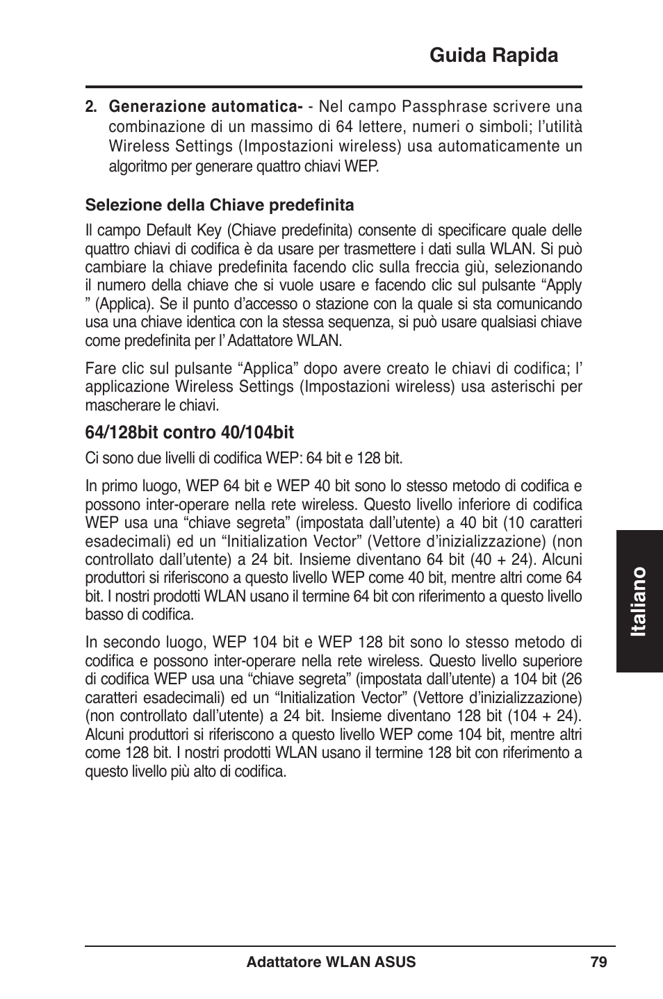 Guida rapida italiano | Asus WL-160W User Manual | Page 80 / 127