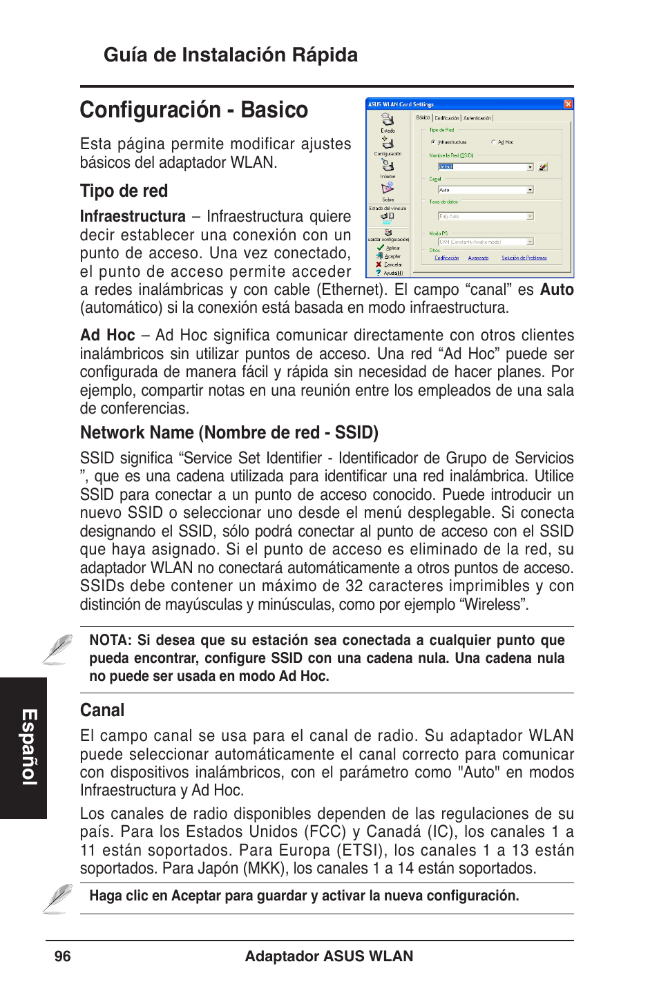 Configuración - basico, Guía de instalación rápida español | Asus WL-160W User Manual | Page 97 / 127