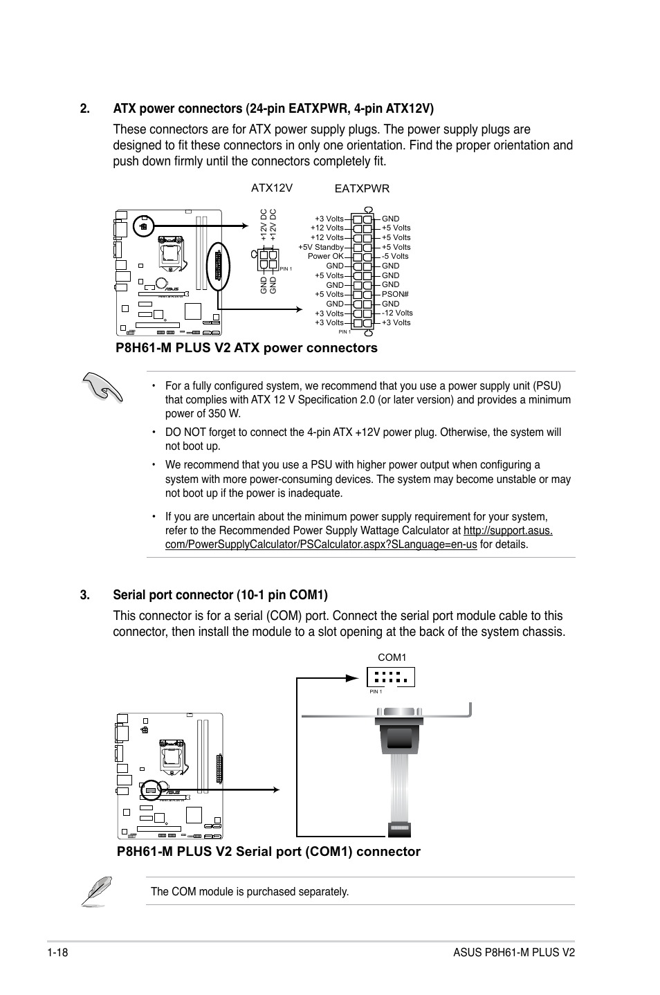 P8h61-m plus v2 atx power connectors | Asus P8H61-M PLUS V2 User Manual | Page 28 / 60