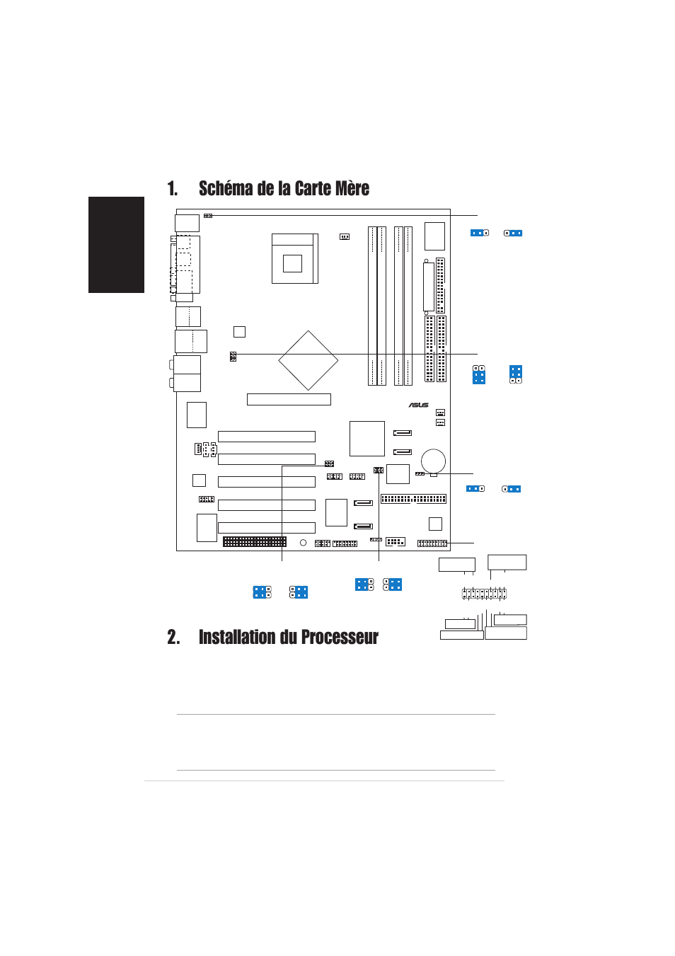 Installation du processeur, Schéma de la carte mère, Français | Carte mère asus p4p800-e deluxe, Intel ich5r, Pci1, Pci2 pci3 pci4 pci5, Panel | Asus P4P800-E Deluxe User Manual | Page 2 / 16