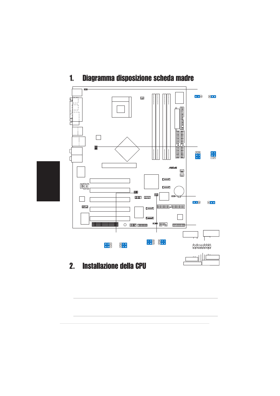 Installazione della cpu, Diagramma disposizione scheda madre, Italiano | Scheda madre asus p4p800-e deluxe, Intel ich5r, Pci1, Pci2 pci3 pci4 pci5, Panel | Asus P4P800-E Deluxe User Manual | Page 8 / 16