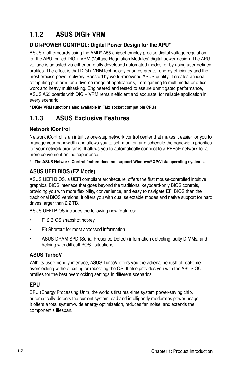 2 asus digi+ vrm, 3 asus exclusive features, Asus digi+ vrm -2 | Asus exclusive features -2 | Asus F2A55-M LK PLUS User Manual | Page 14 / 78