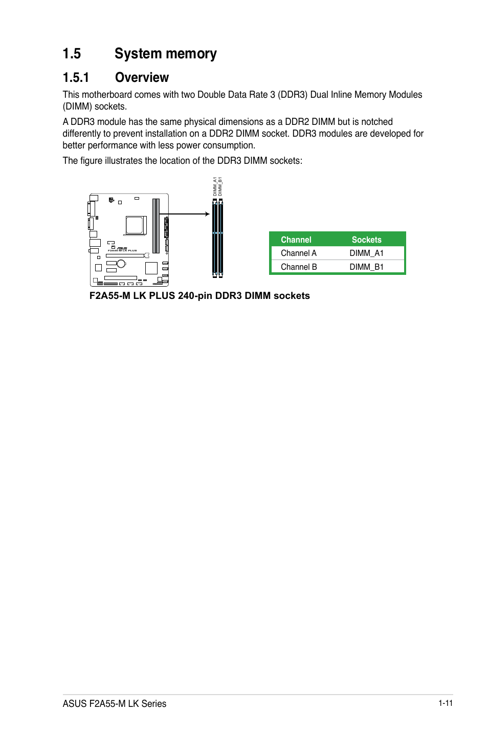 5 system memory, 1 overview, 5 system memory -11 | Overview -11 | Asus F2A55-M LK PLUS User Manual | Page 23 / 78