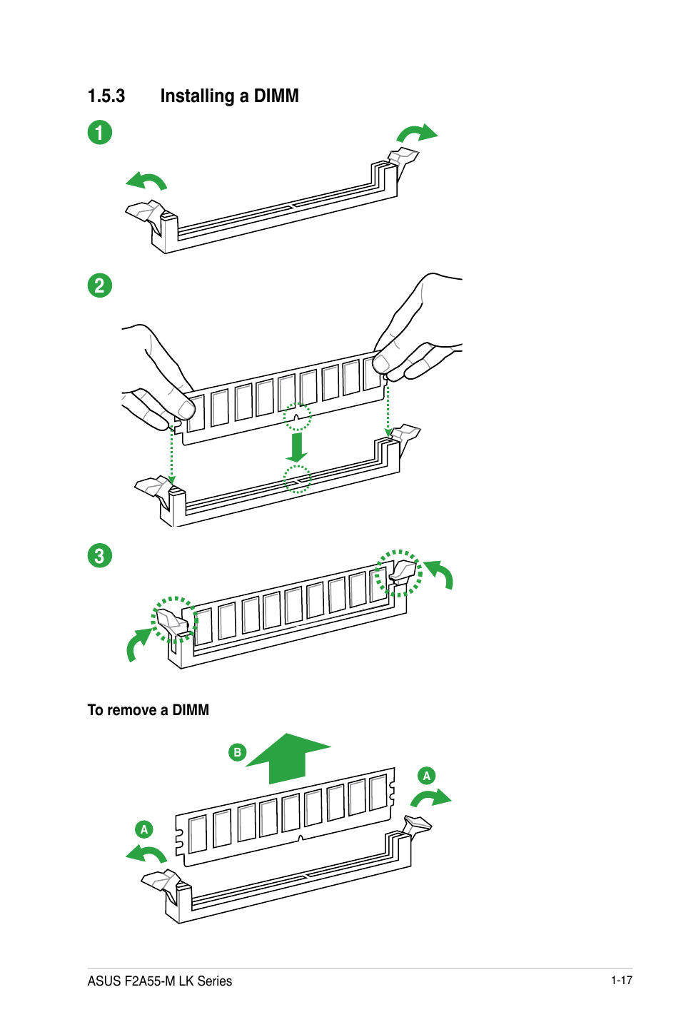 3 installing a dimm, Installing a dimm -17 | Asus F2A55-M LK PLUS User Manual | Page 29 / 78