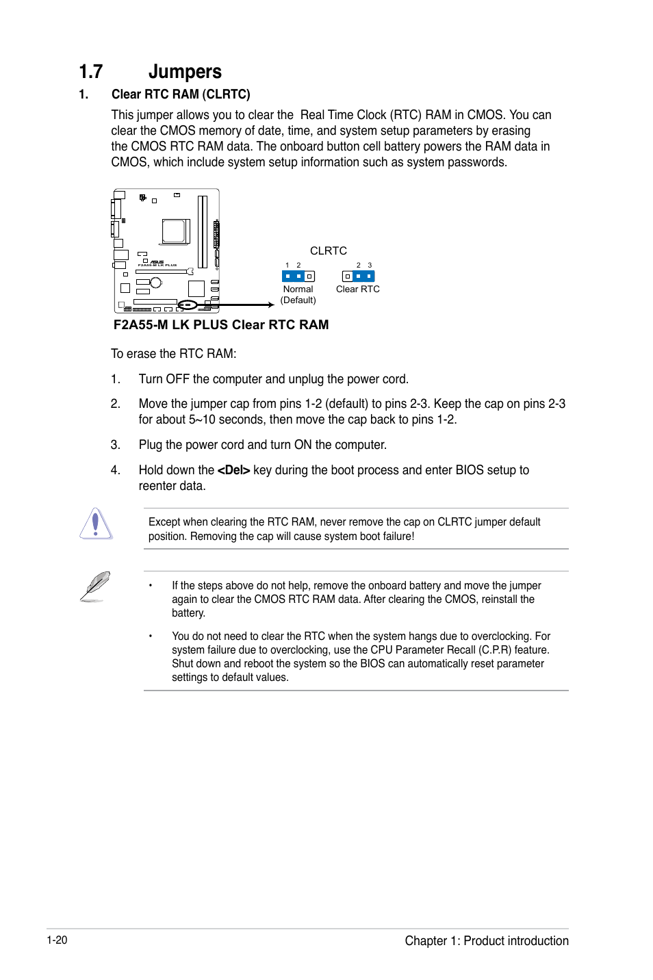 7 jumpers, 7 jumpers -20 | Asus F2A55-M LK PLUS User Manual | Page 32 / 78