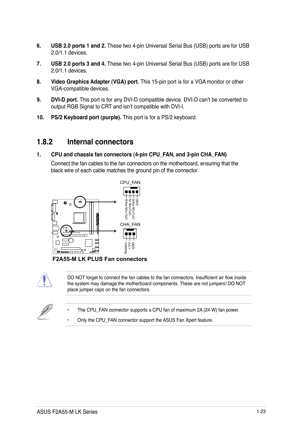 2 internal connectors, Internal connectors -23 | Asus F2A55-M LK PLUS User Manual | Page 35 / 78