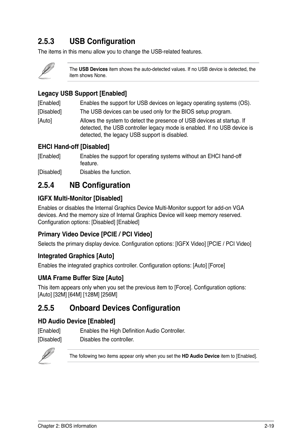 3 usb configuration, 4 nb configuration, 5 onboard devices configuration | Usb configuration -19, Nb configuration -19, Onboard devices configuration -19 | Asus F2A55-M LK PLUS User Manual | Page 61 / 78