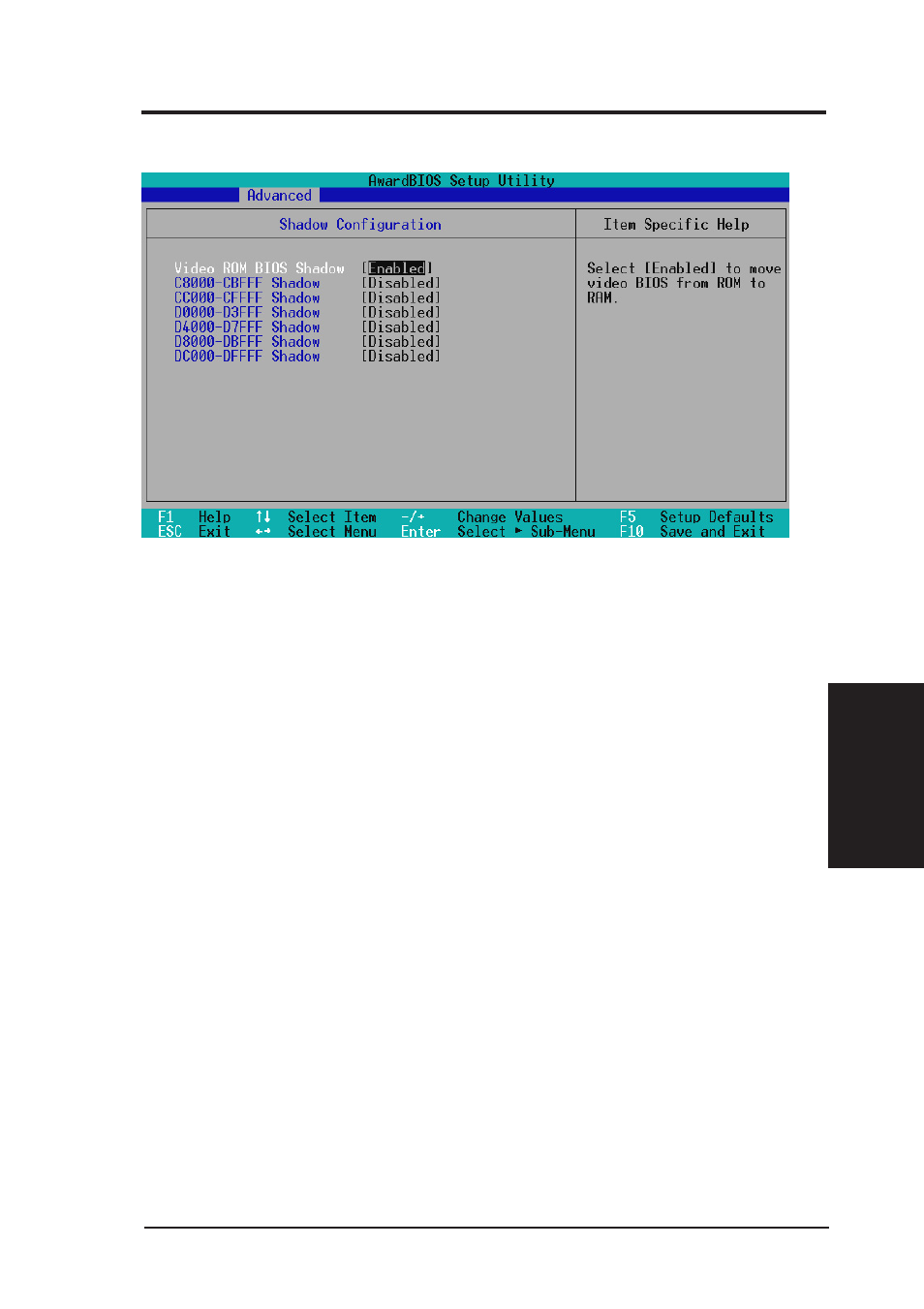 Bios setup, 4 shadow configuration | Asus X900-PI User Manual | Page 71 / 110