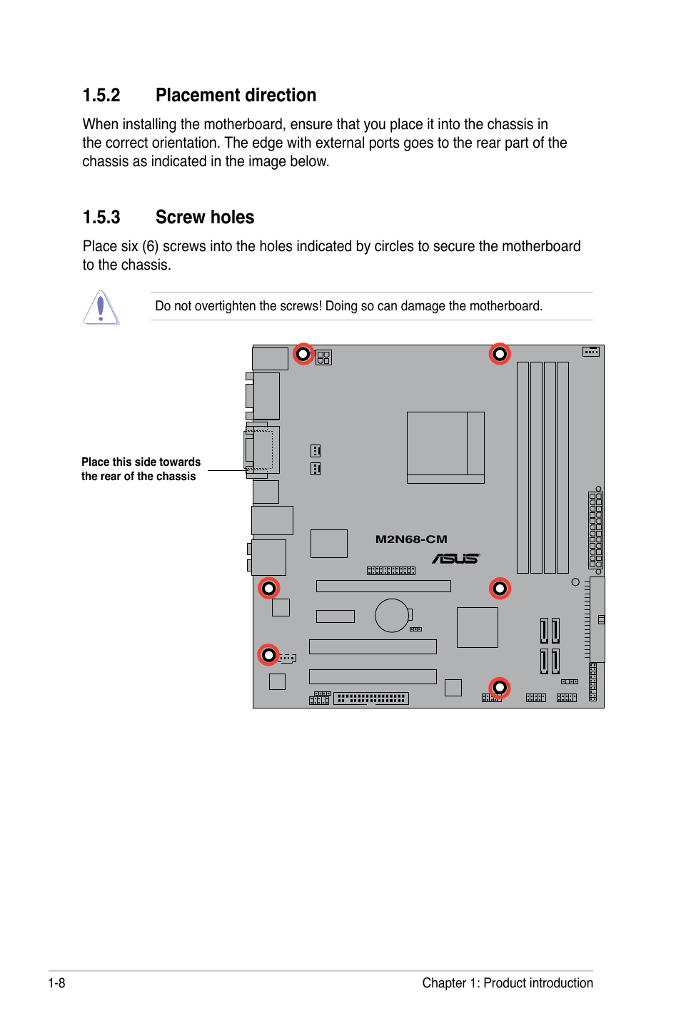 2 placement direction, 3 screw holes | Asus M2N68-CM User Manual | Page 20 / 104