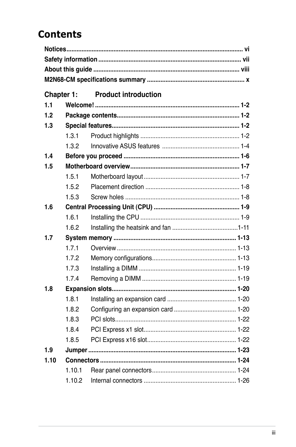 Asus M2N68-CM User Manual | Page 3 / 104