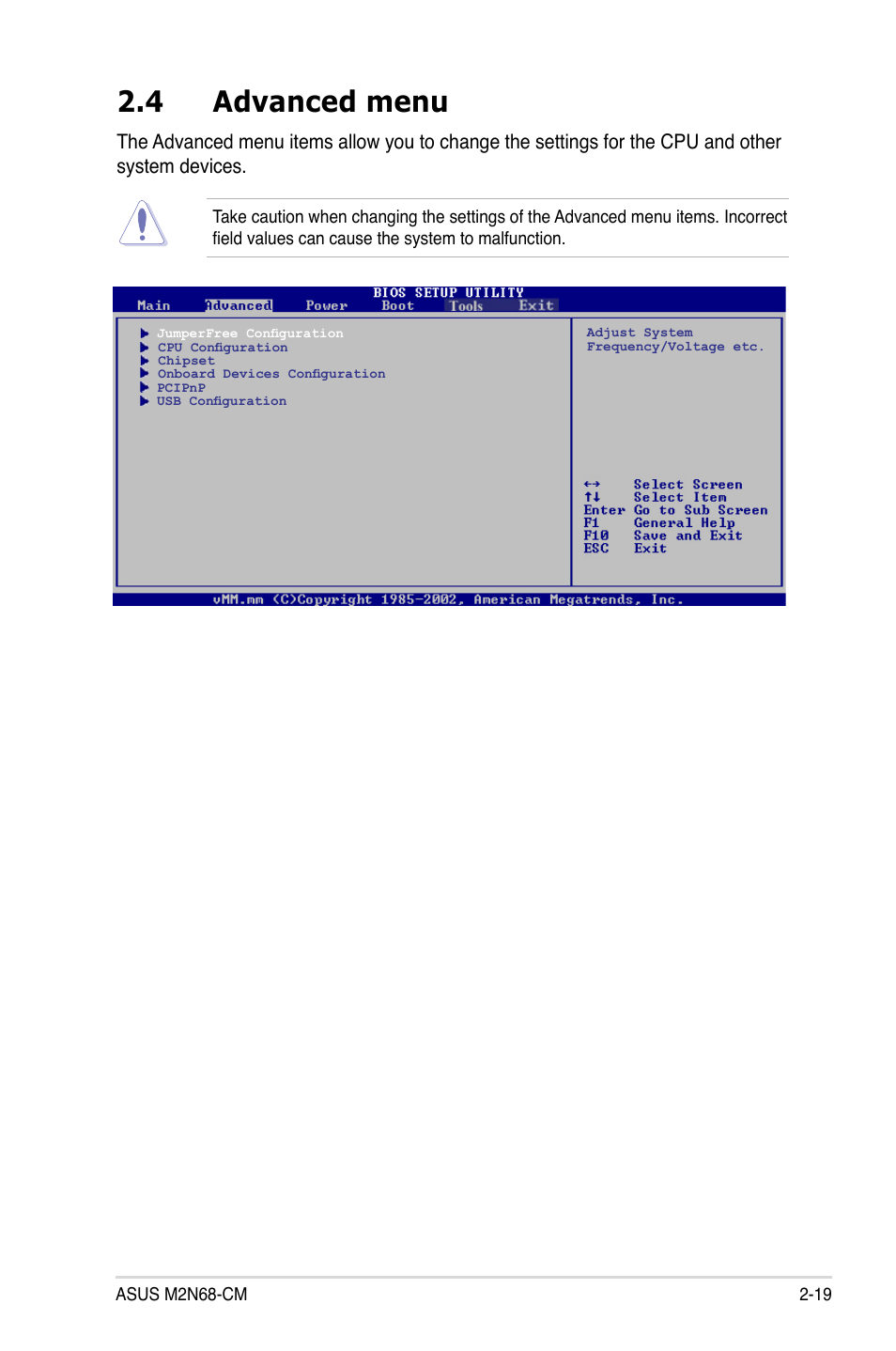 4 advanced menu | Asus M2N68-CM User Manual | Page 65 / 104