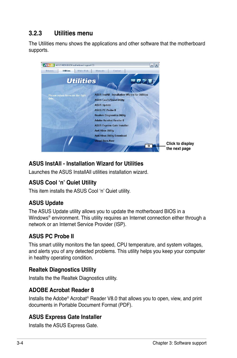 3 utilities menu | Asus M2N68-CM User Manual | Page 92 / 104