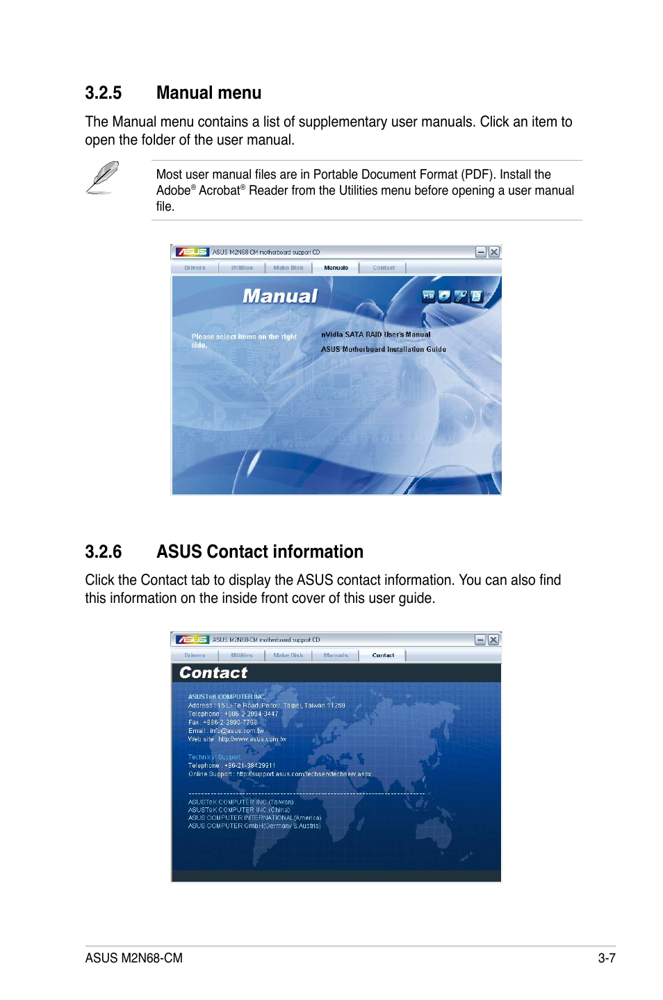 5 manual menu, 6 asus contact information | Asus M2N68-CM User Manual | Page 95 / 104