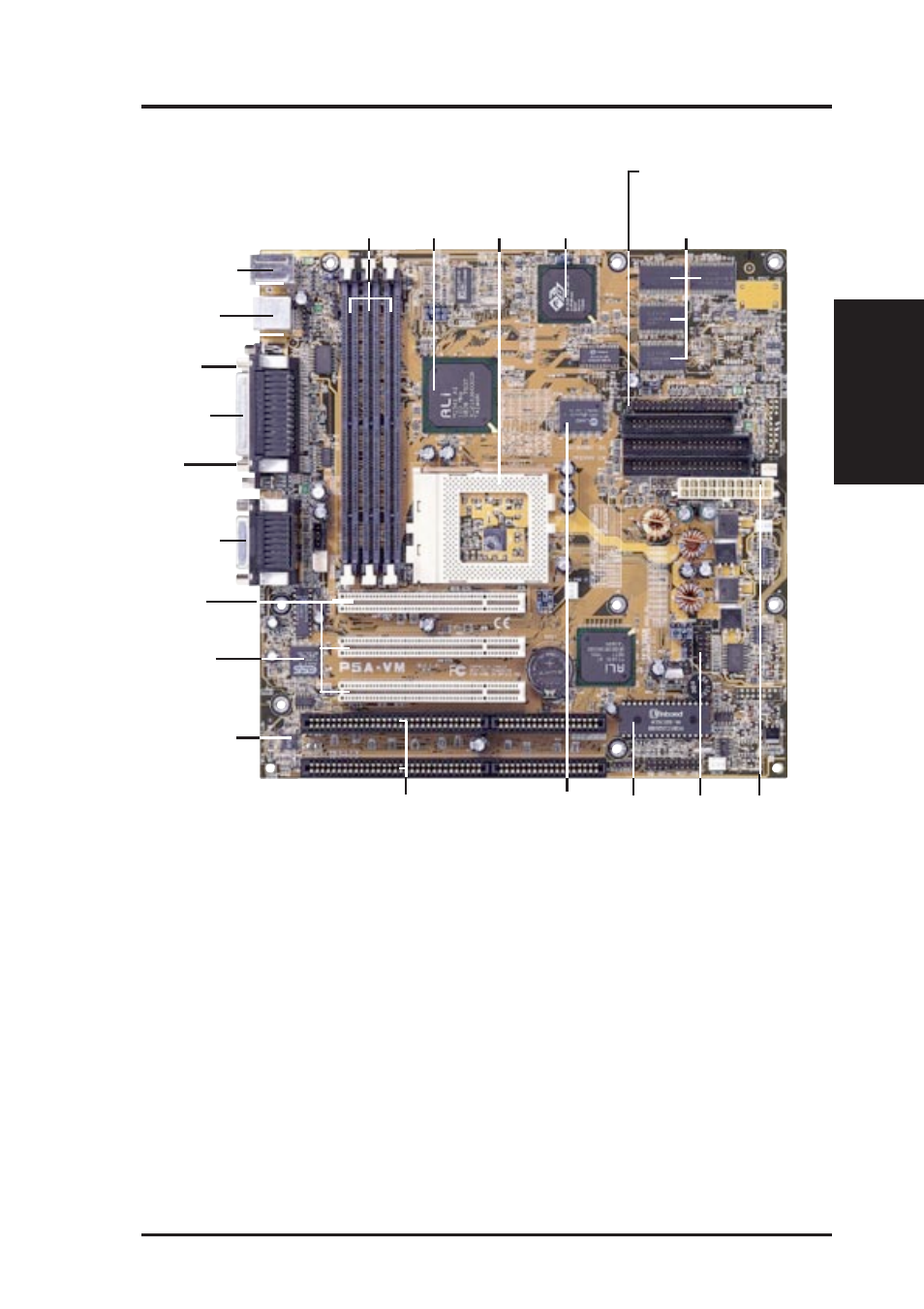 Ii. features, Parts of the asus p5a-vm motherboard, Asus p5a-vm user’s manual 11 | Ii. fea tures motherboard parts | Asus P5A-VM User Manual | Page 11 / 96