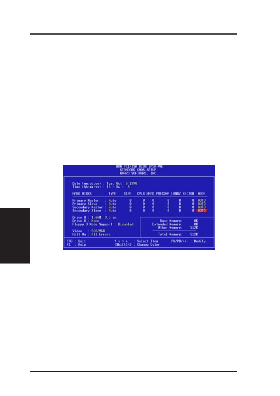 Iv. bios software, Standard cmos setup | Asus P5A-VM User Manual | Page 40 / 96